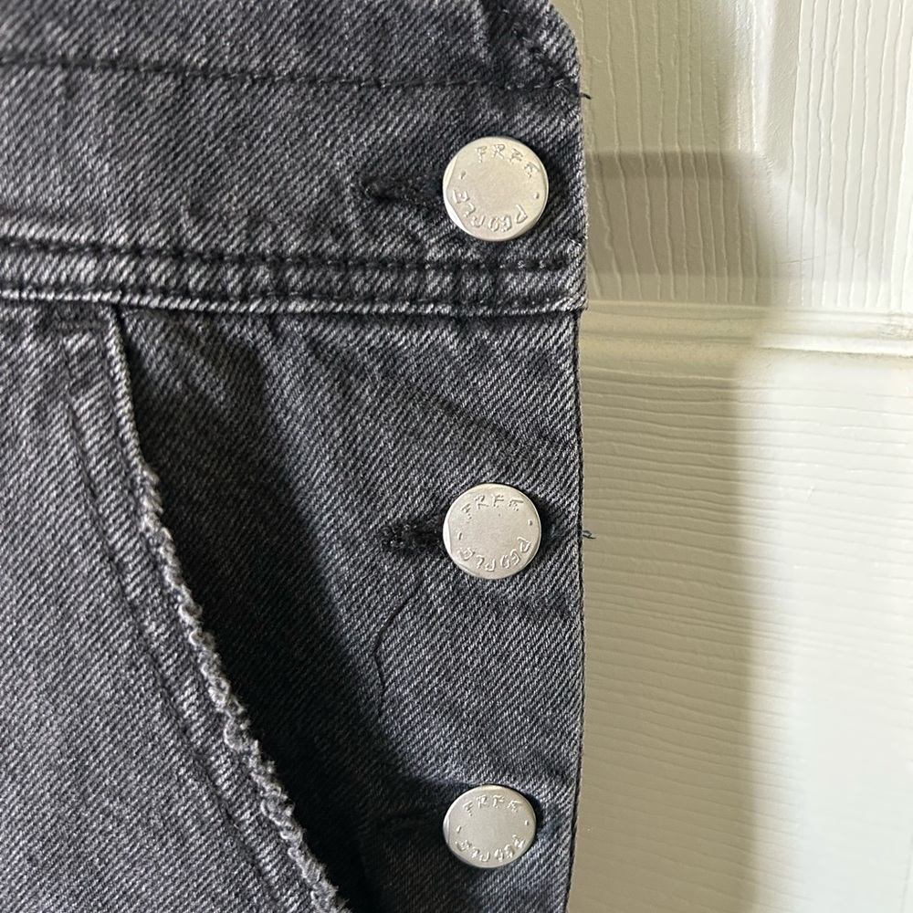 Free People Black Denim Distressed Hem Overall Mini Dress | Size 12 - Picture 5 of 10